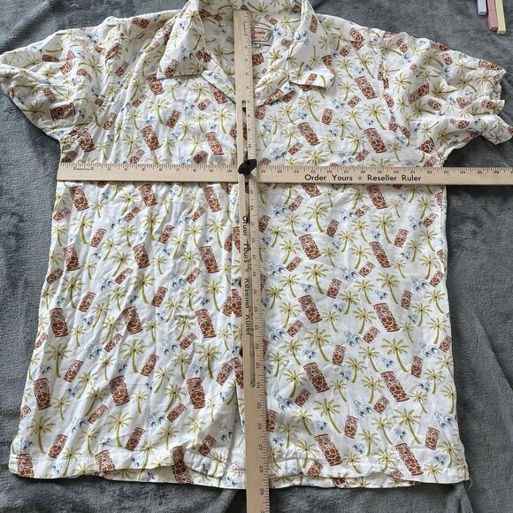 Atomic Tiki Hawaiian Shirt Mens XL Cream Tiki Palm Retro AOP Loop Collar Camp - Picture 7 of 10